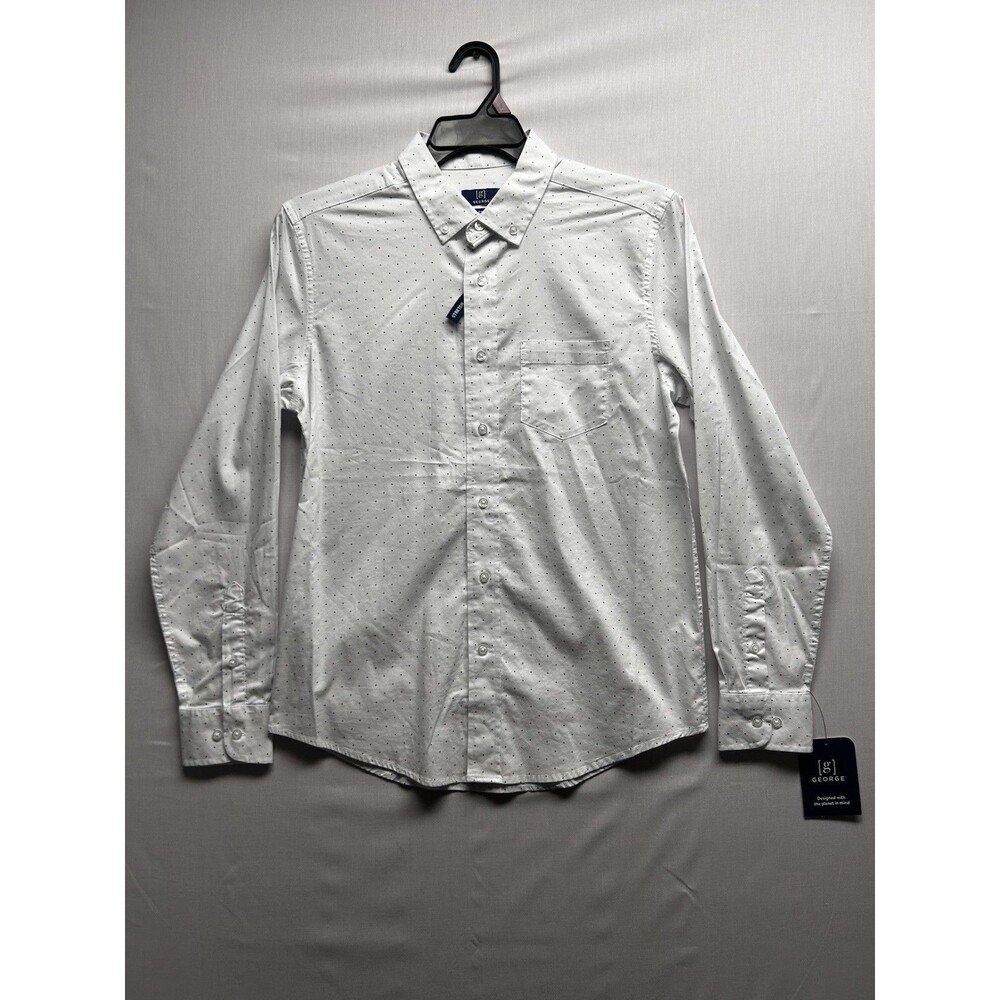George Classic Fit Stretch Men’s Long Sleeve Button Down Dress Shirt White Small
